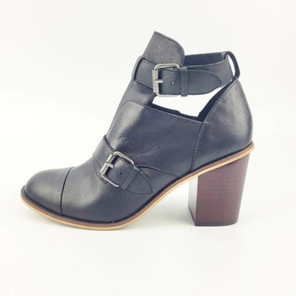 Kensie Cameron Strap Black Leather Ankle Boots